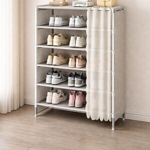 Gray Shoe Rack with Curtain Cover
